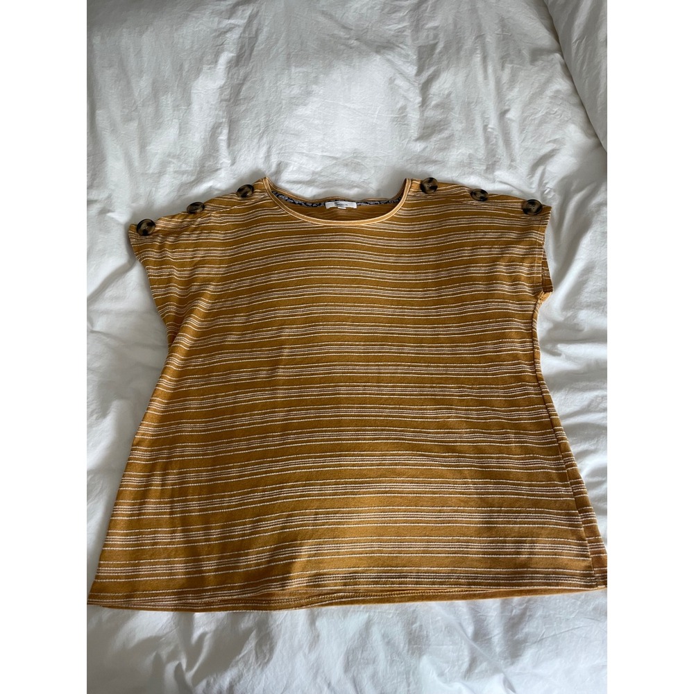 89th + Madison Striped Top Yellow Button Shoulder Coastal Grandma-XL